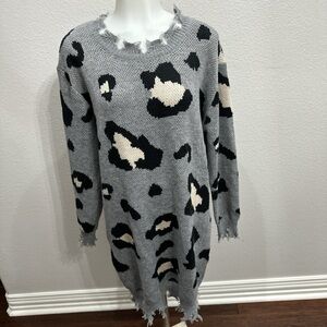 NWOT Distressed Leopard Women's Sweater Dress S/M